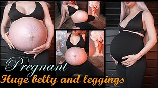 Schwanger, riesiger Bauch und leggings Fetisch