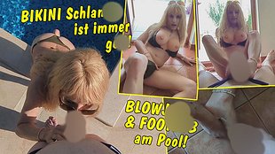 Bikini Schlampe ist immer bereit! Im Urlaub gibt’s am Pool nen bl*wjob und foot**b!
